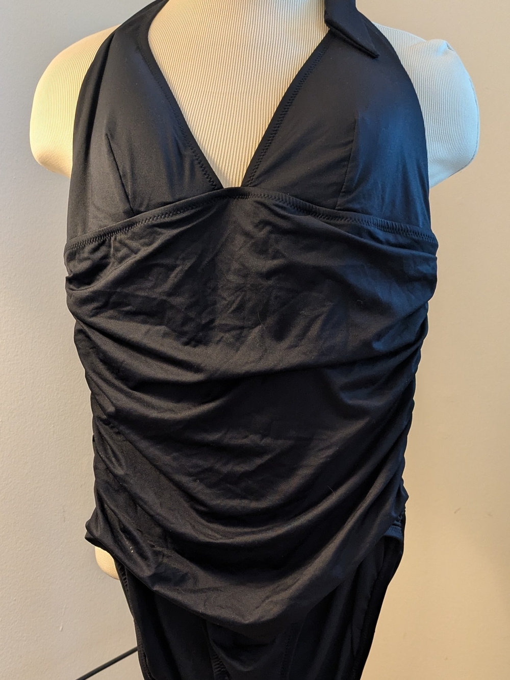 NWOT DKNYC Black Halter Ruched One-Piece Swimsuit